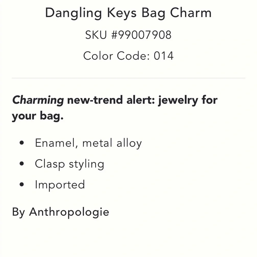 Anthropologie Dangling Keys Bag Charm Neutral Pink Brown NWT